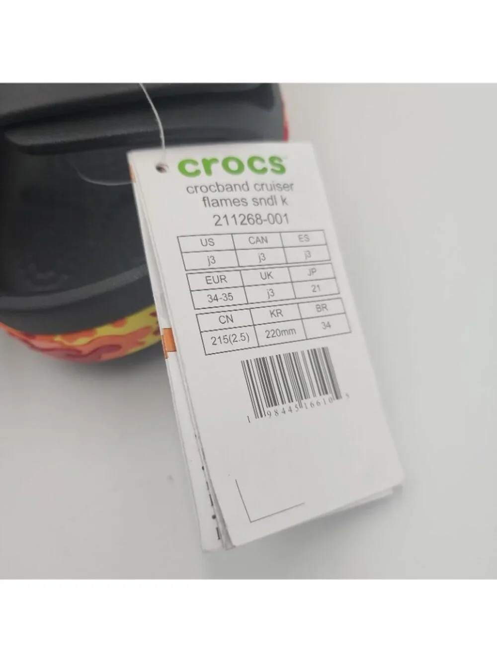 NWT Crocs Crocband Cruiser Flames Kids Hook & Loop Sandals J3 Black Shoes Size 3